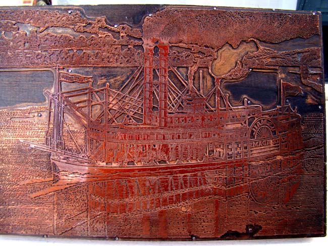 A fine and rare late 19th century copper printing plate featuring the U.S. Mail Paddle Wheeler "KATE ADAMS"